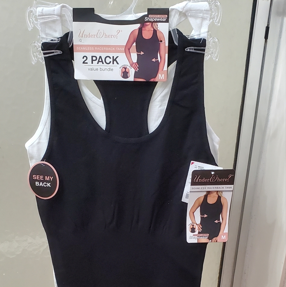 NWT Under Where? 2 Pack Seamless Racerack Tank; B& W; M& L Sizes; $35 Each.